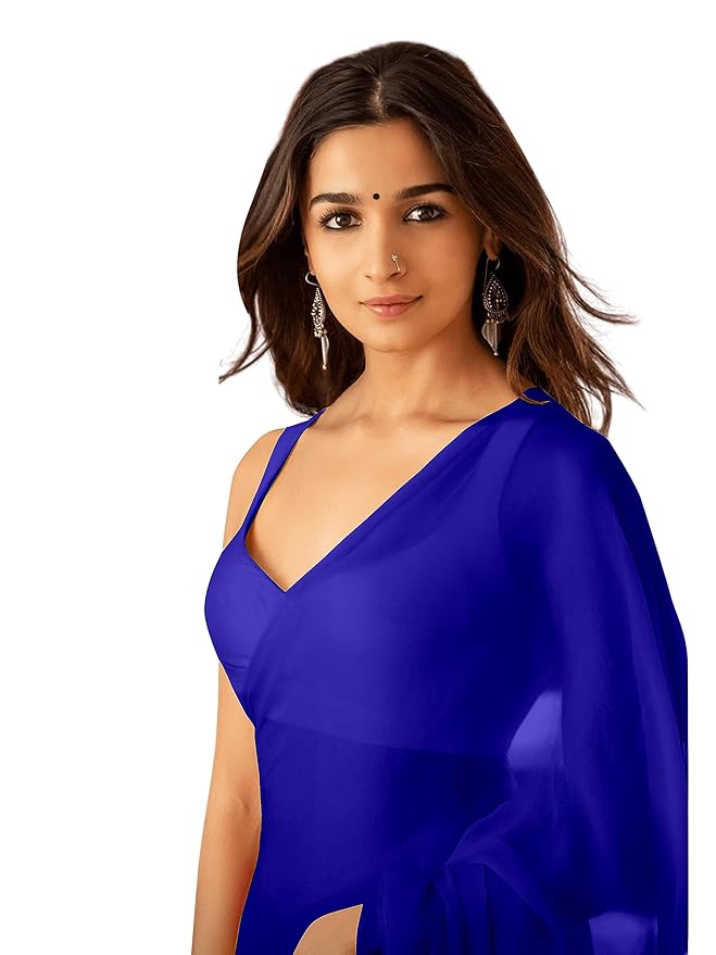 Sidhidata Women's Plain Pure Georgette Saree With Unstitched Blouse Piece (Rocky Aur Rani Ki Prem Kahani Alia Bhatt Saree) - Image 5