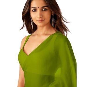 Sidhidata Women's Plain Pure Georgette Saree With Unstitched Blouse Piece (Rocky Aur Rani Ki Prem Kahani Alia Bhatt Saree)
