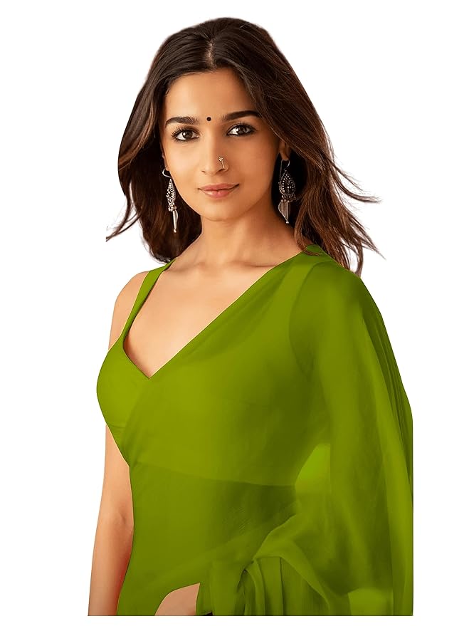 Sidhidata Women's Plain Pure Georgette Saree With Unstitched Blouse Piece (Rocky Aur Rani Ki Prem Kahani Alia Bhatt Saree)