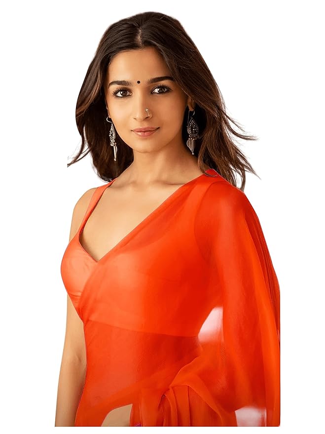 Sidhidata Women's Plain Pure Georgette Saree With Unstitched Blouse Piece (Rocky Aur Rani Ki Prem Kahani Alia Bhatt Saree) - Image 6