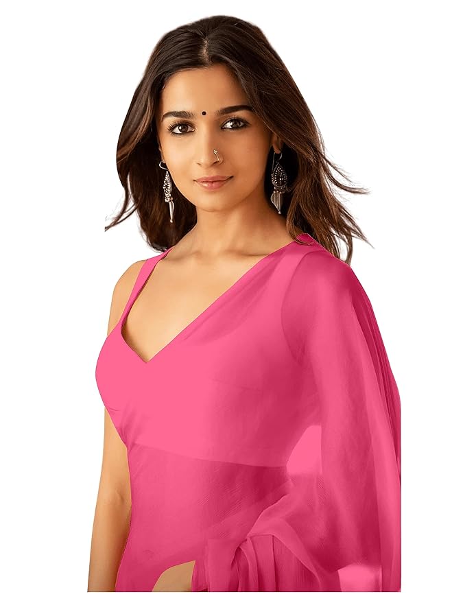 Sidhidata Women's Plain Pure Georgette Saree With Unstitched Blouse Piece (Rocky Aur Rani Ki Prem Kahani Alia Bhatt Saree) - Image 7